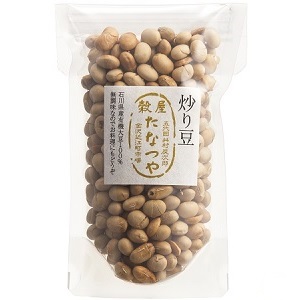 そのまま食べておいしい、香ばしくて、食べだしたらとまらない《炒り豆》です。石川県産・井村さんの有機大豆使用。食塩不使用。おやつ・おつまみにもぴったり！